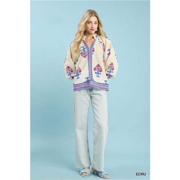 Umgee Boho Floral Print Tunic Blouse - Picture 4 of 5